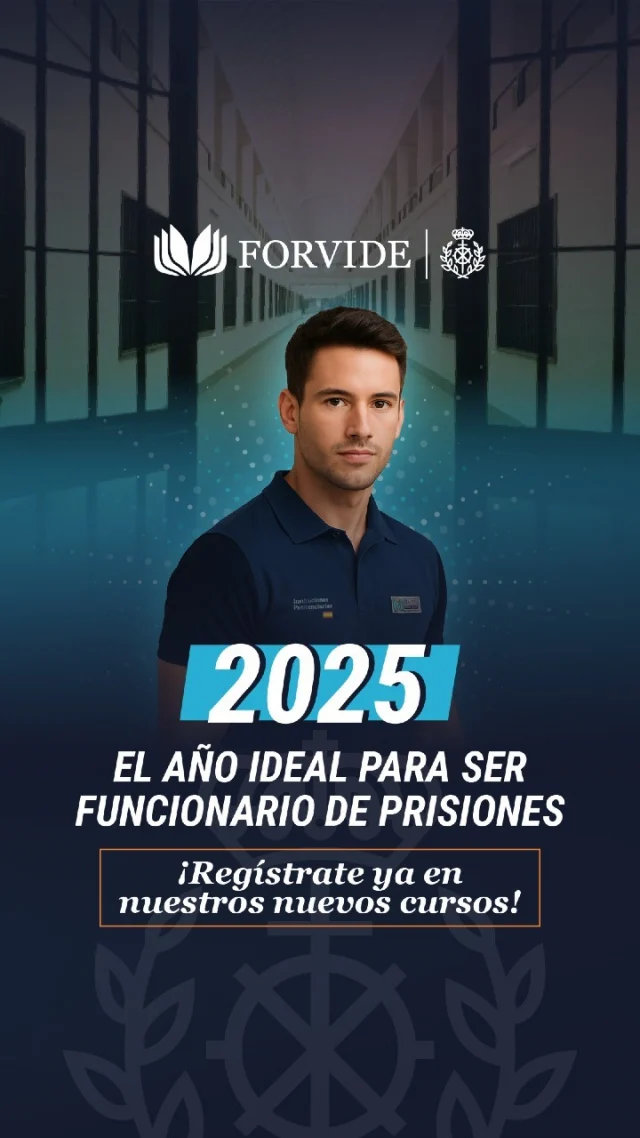 🚀 ¿𝐘 𝐬𝐢 𝐞𝐬𝐭𝐞 𝟐𝟎𝟐𝟓 𝐞𝐬 𝐞𝐥 𝐚𝐧̃𝐨 𝐪𝐮𝐞 𝐜𝐚𝐦𝐛𝐢𝐞 𝐭𝐮 𝐯𝐢𝐝𝐚 𝐩𝐚𝐫𝐚 𝐬𝐢𝐞𝐦𝐩𝐫𝐞?

🔝 En Forvide sabemos que estás ante una oportunidad única para convertirte en funcionario de prisiones. ¿Aún no sabes por qué? Aquí tienes las razones 👇

▪️ Más plazas en los próximos años: las Instituciones Penitenciarias se preparan para un gran relevo generacional. 
▪️ Menos competencia, más posibilidades: en la última convocatoria hubo menos de 9.500 aspirantes.
▪️ Estabilidad real: te espera un trabajo fijo, un buen sueldo y conciliación familiar.

🎓 En la Academía Líder en aptos no pararemos hasta verte cumplir tu sueño. ¡Inscríbete ya en nuestros 𝐍𝐔𝐄𝐕𝐎𝐒 𝐂𝐔𝐑𝐒𝐎𝐒 de Ayudantes IIPP Iniciado e Intermedio-Experto! 

🖥️ No esperes más e inicia tu 𝐏𝐑𝐔𝐄𝐁𝐀 𝐆𝐑𝐀𝐓𝐔𝐈𝐓𝐀 de siete días para que conozcas todas las ventajas de nuestra nueva Plataforma 2.0. ¡Te esperamos en Forvide!